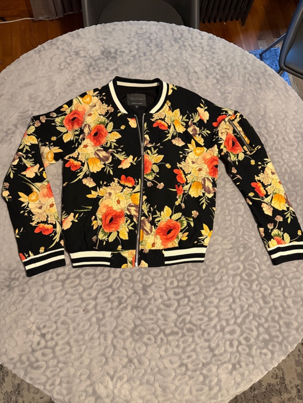 Sanctuary Black Floral Bomber Jacket with Yellow & Red Flowers